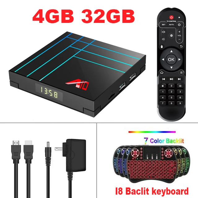 4G32G-i8 Keyboard A10 Android tv Box RK3318 четырехъядерный чип 4 Гб 64 Гб телеприставка Android 9,0 бокс 4K Ultra HD 2,4 ГГц Wifi Домашний набор верхние коробки - Цвет: 4G32G-i8 Keyboard