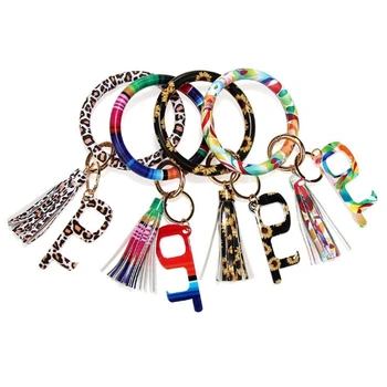 

Portable Acrylic Contactless Door Opener PU Tassels Bracelets Keychain Press Elevator Tool Non-touch EDC Door Opener Key Ring