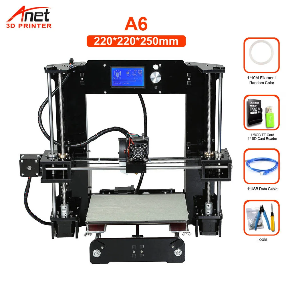 A6 3D Printer Горячая конкурентоспособный Anet A6 A8 3d принтер Reprap Prusa i3 Высокоточный DIY 3d принтер комплект с Micro SD карты USB разъем - Цвет: A6 3D Printer