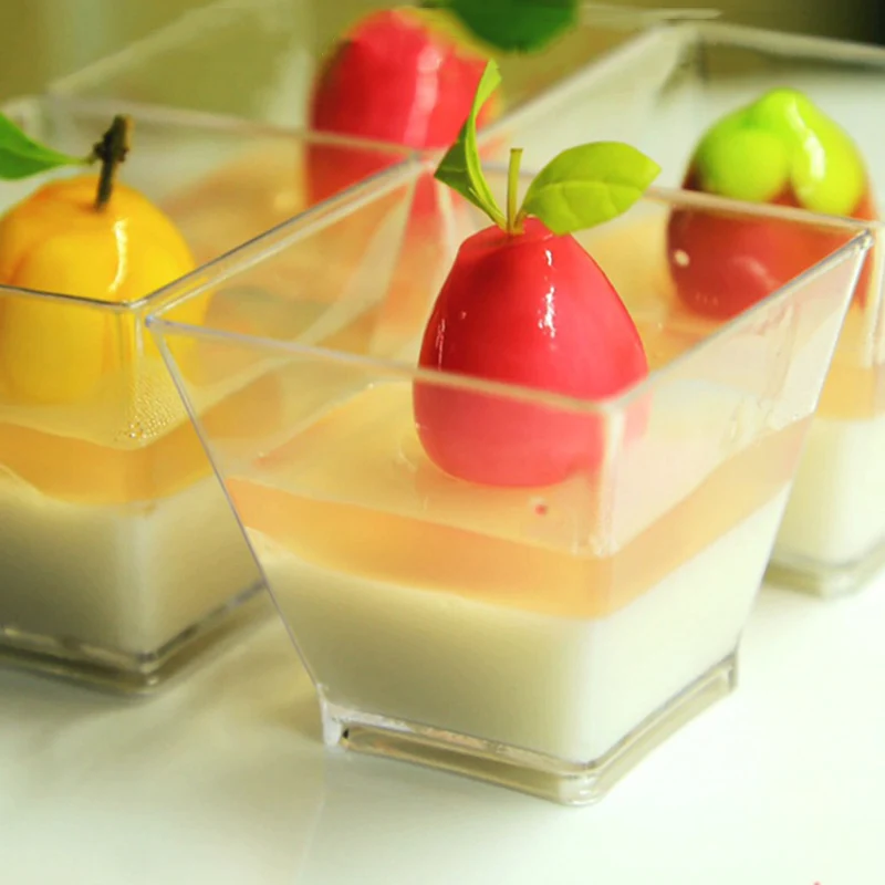 50/100pcs Square Dessert Cups Mini Plastic 2oz Clear Party Wedding Decor Transparent Dessert Cup can CSV