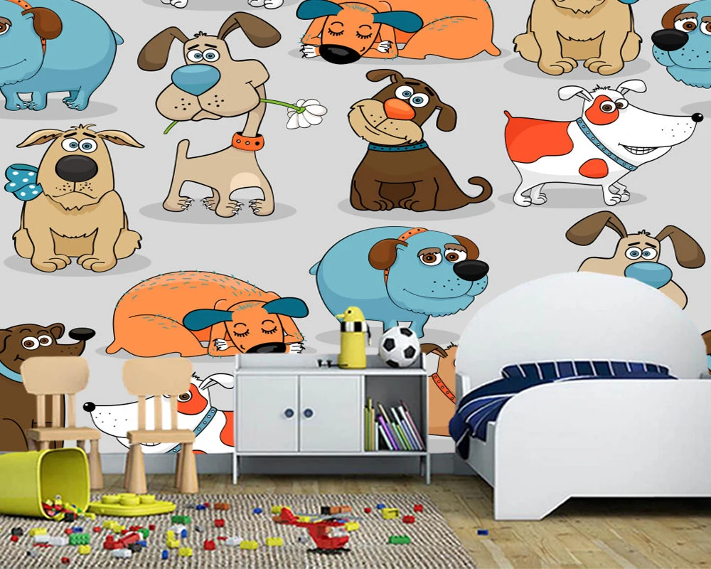 Пользовательские papel де parede infantil, мультфильм собака элемент настенной росписи для гостиной спальни обои-фон для декорирования