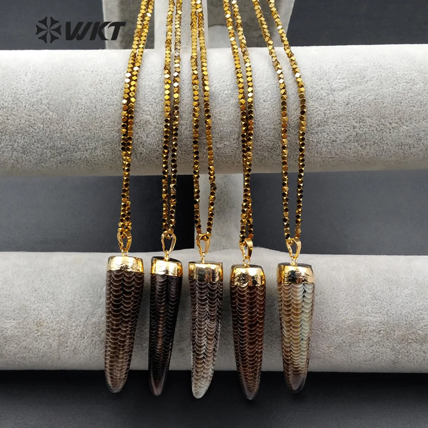 

WT-N996 WKT Natural Buffalo Horn Necklace Scales Shape Fashion Special Design Necklace 18 Inch Jewelry