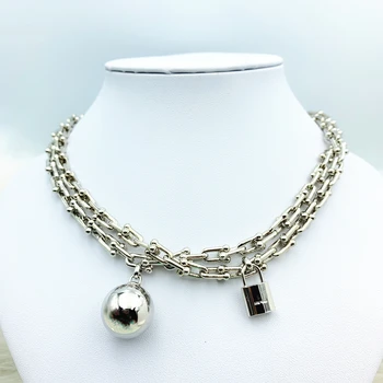 

Hot Fashion U-shape Ball & Lock Pendant Necklaces S925 Sterling silver for Women Brand Jewelry with Original LOGO Valentine Gift
