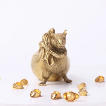 

Lucky Pure Brass Gold Bag Miniature Home Decoration Office Mini Vintage Fortune Amber Figurine Rat Mouse Ornament Pendant Gift