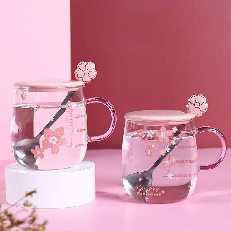 Yalucky Clear Iridescent Coffee Mug with Lid and Sakura Spoon Tea Cups  Glass Mugs Pretty Cute Mug fo…See more Yalucky Clear Iridescent Coffee Mug  with