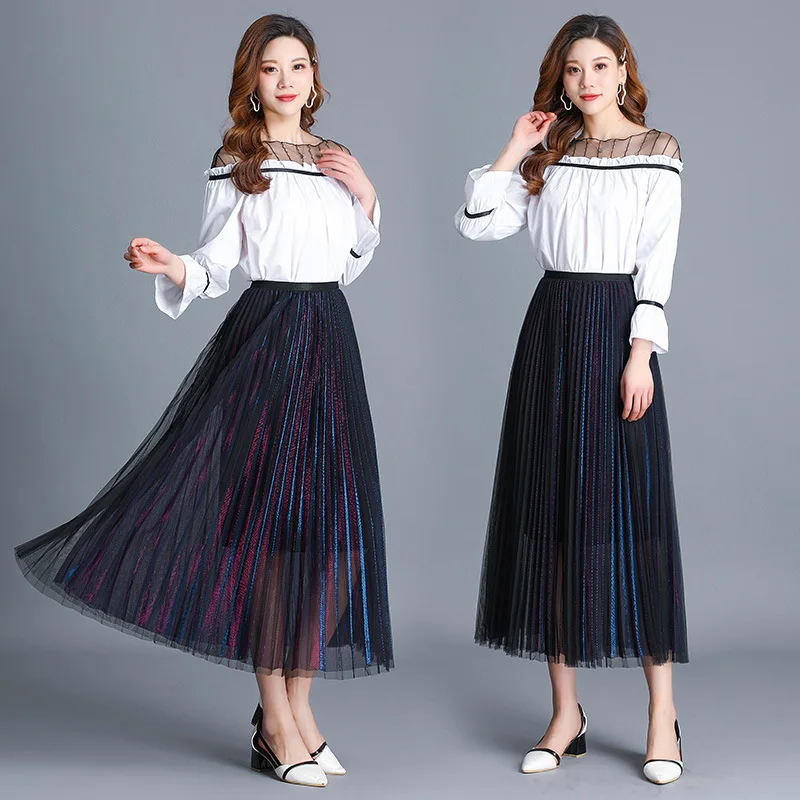 Двухслойная юбка в сеточку, Новая женская яркая плиссированная юбка, длинное облегающее платье, Faldas Mujer Moda