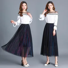 Двухслойная юбка в сеточку, Новая женская яркая плиссированная юбка, длинное облегающее платье, Faldas Mujer Moda