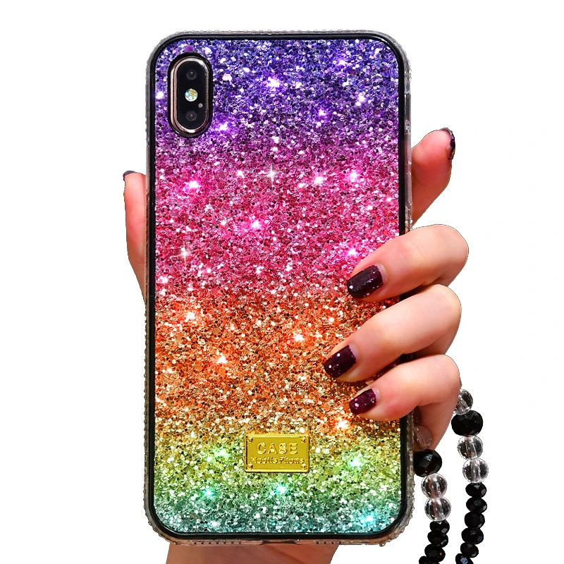 

Aristocratic luxury rhinestone flash rainbow for iphone XS MAX XR X 7 8 Plus 6 6s TPU diamond sexy girl cover back cover