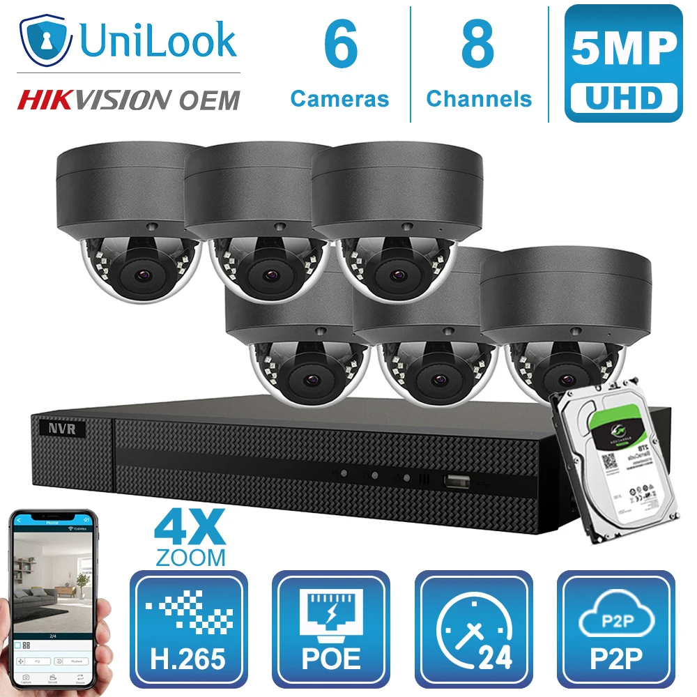 6 Gray Cams Kit Hikvision OEM 8CH 4 к NVR 5MP 4X оптический серый/белый POE IP Камера 4/6/8 шт. Открытый безопасности Системы CCTV NVR Kit с 1/2/4 ТБ HDD - Цвет: 6 Gray Cams Kit