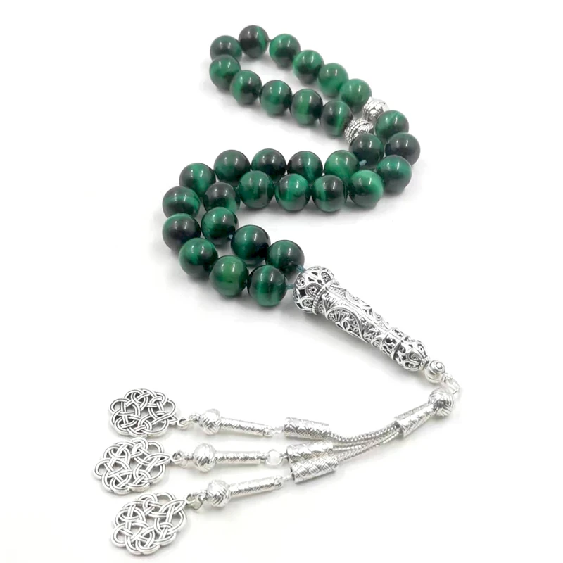 Tasbih big size Natural Green tiger eye stone Muslim Misbaha rosary bead arabic Accessories bracelet islamic Luxury Eid gift