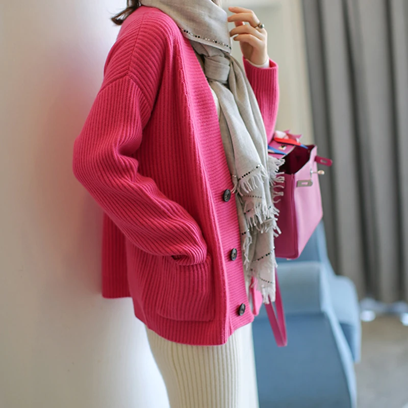 Cashmere Cardigan Women's Thicken Loose V-neck Sweater Jacket Women's Korean Cardigan Knit Cardigan Women Cashmere Cardigan Women's Thicken Loose V-neck Sweater Jacket Women's Korean Cardigan Knit Cardigan Women