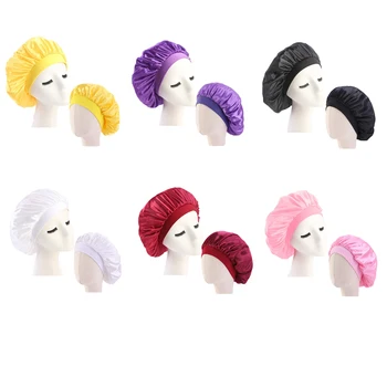 

Hair Care Cap Hot Sale Parent-Child Elastic Polyester Wide Edge Night Sleep Hat Silk Dome Family For Ladies Satin Bonnet