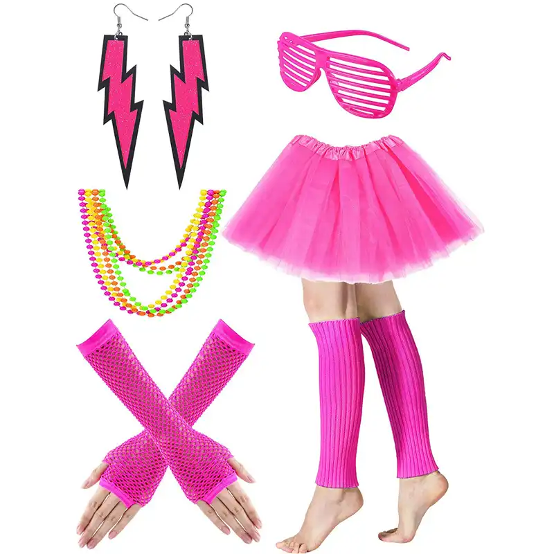 Women's 80s Outfit Costume Accessories Set Neon Headband Earrings ...