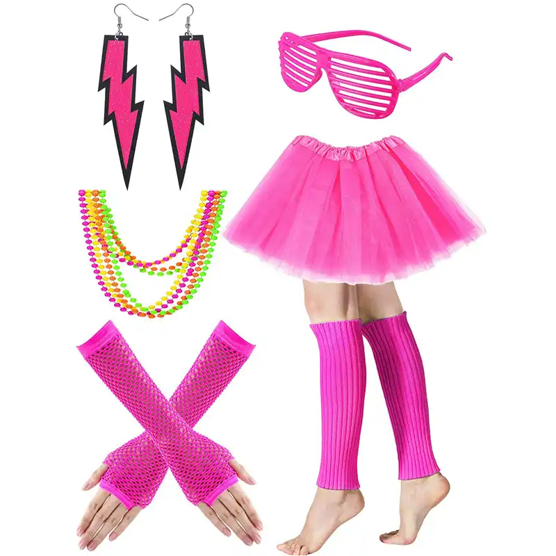 Women's 80s Outfit Costume Accessories Set Neon Headband Earrings Gloves Leg Warmers
