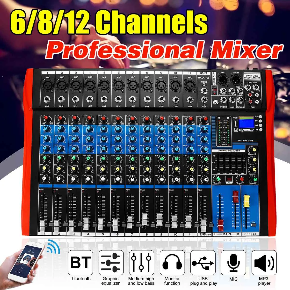  6/8/12 canali Mixing console mixer audio interfaccia mixer digitale bluetooth USB di ricarica Audio
