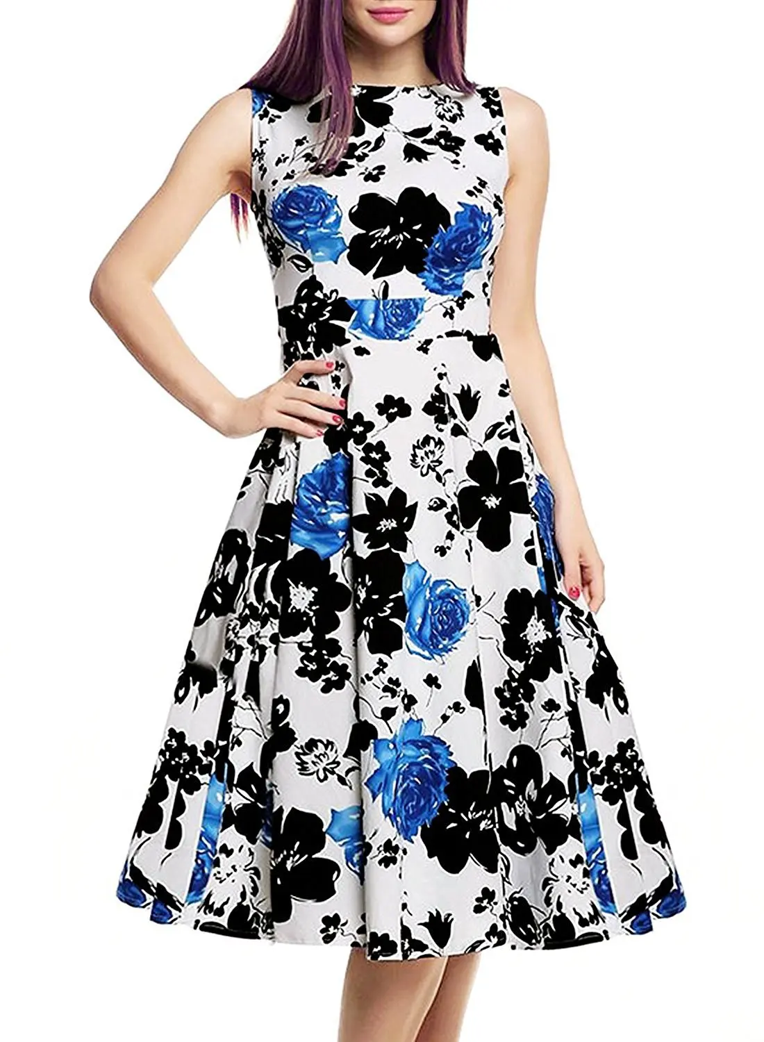 

Hot Selling Summer Hepburn Wind Sleeveless Printed Big Skirt Dress Vest Dress Women