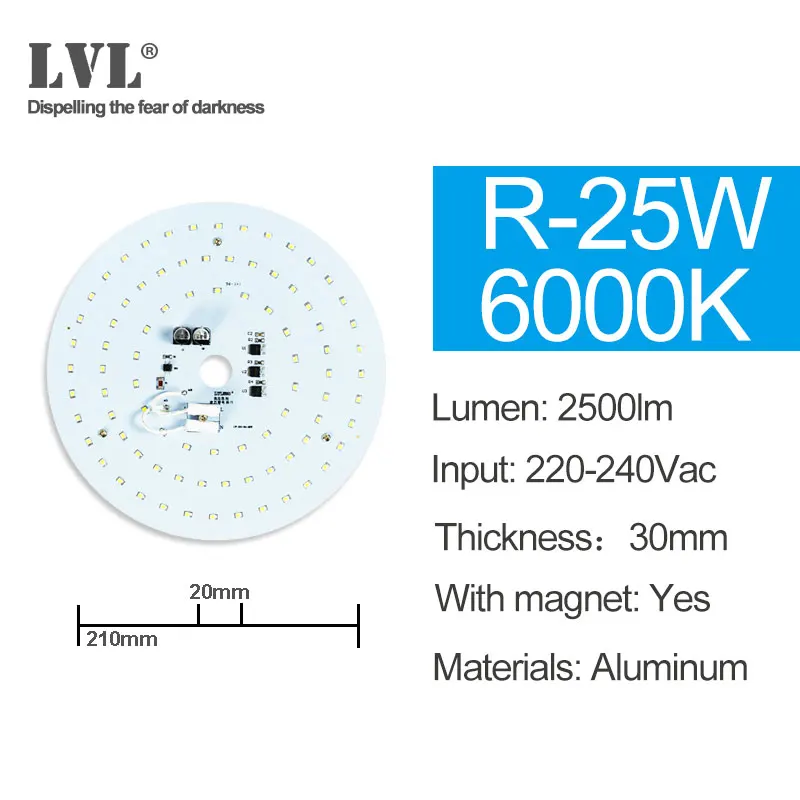 Светодиодный модуль светильник 220V 230V 240V 6W 10W 18W 25W 40W магнитное заменить лампы для проектора светильник ing источник для модернизации потолочный светильник - Цвет: R-25W-6000K