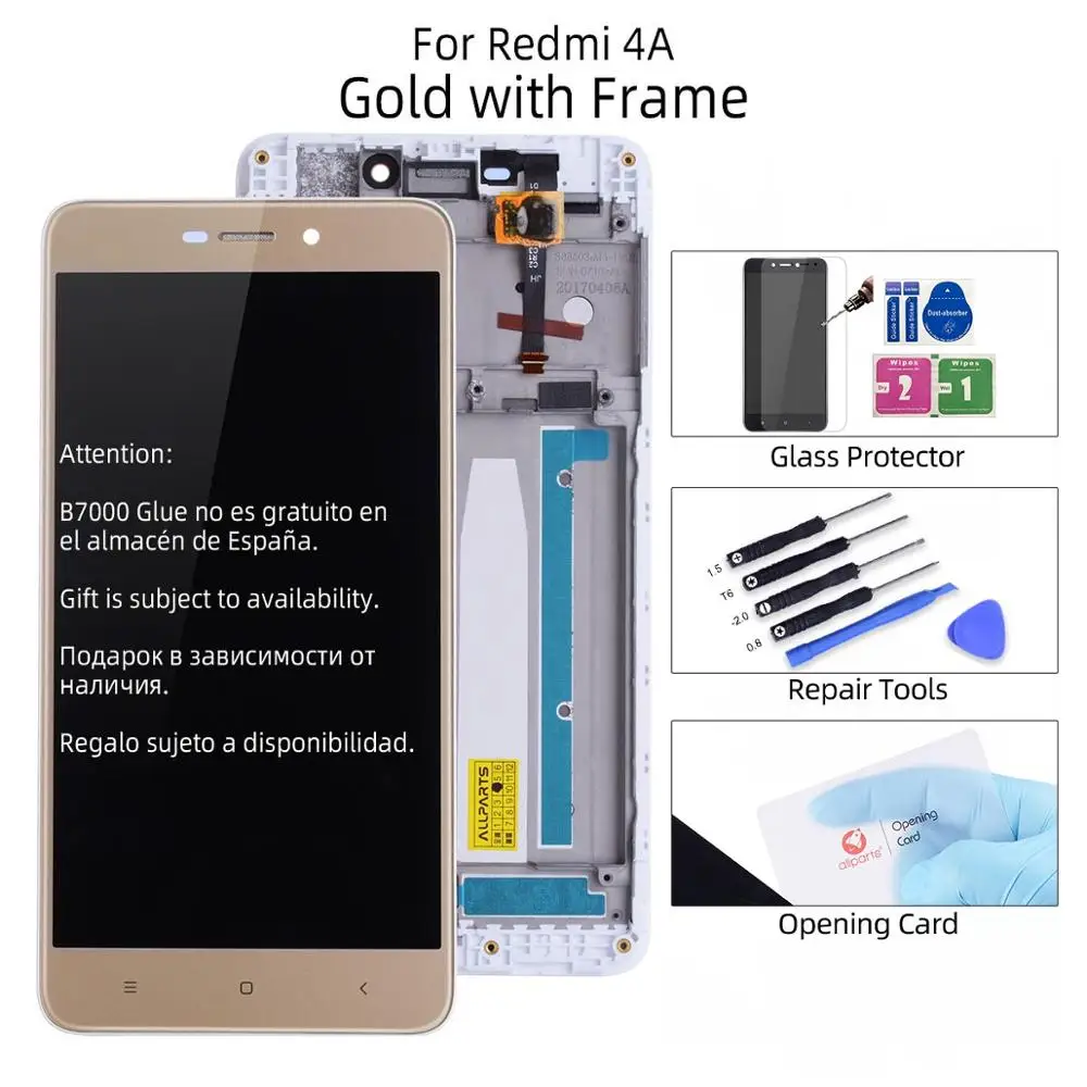 Дисплей для Xiaomi Redmi 4a LCD в сборе с тачскрином на рамке 5.0'' черный белый золото - Цвет: with Frame Gold