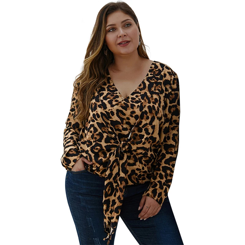 

YELITE Woman V Neck leopard Blouses Plus Size Long Sleeve Loose Blouse Shirts Autumn Winter Womens Casual Blouse 2019 Winter