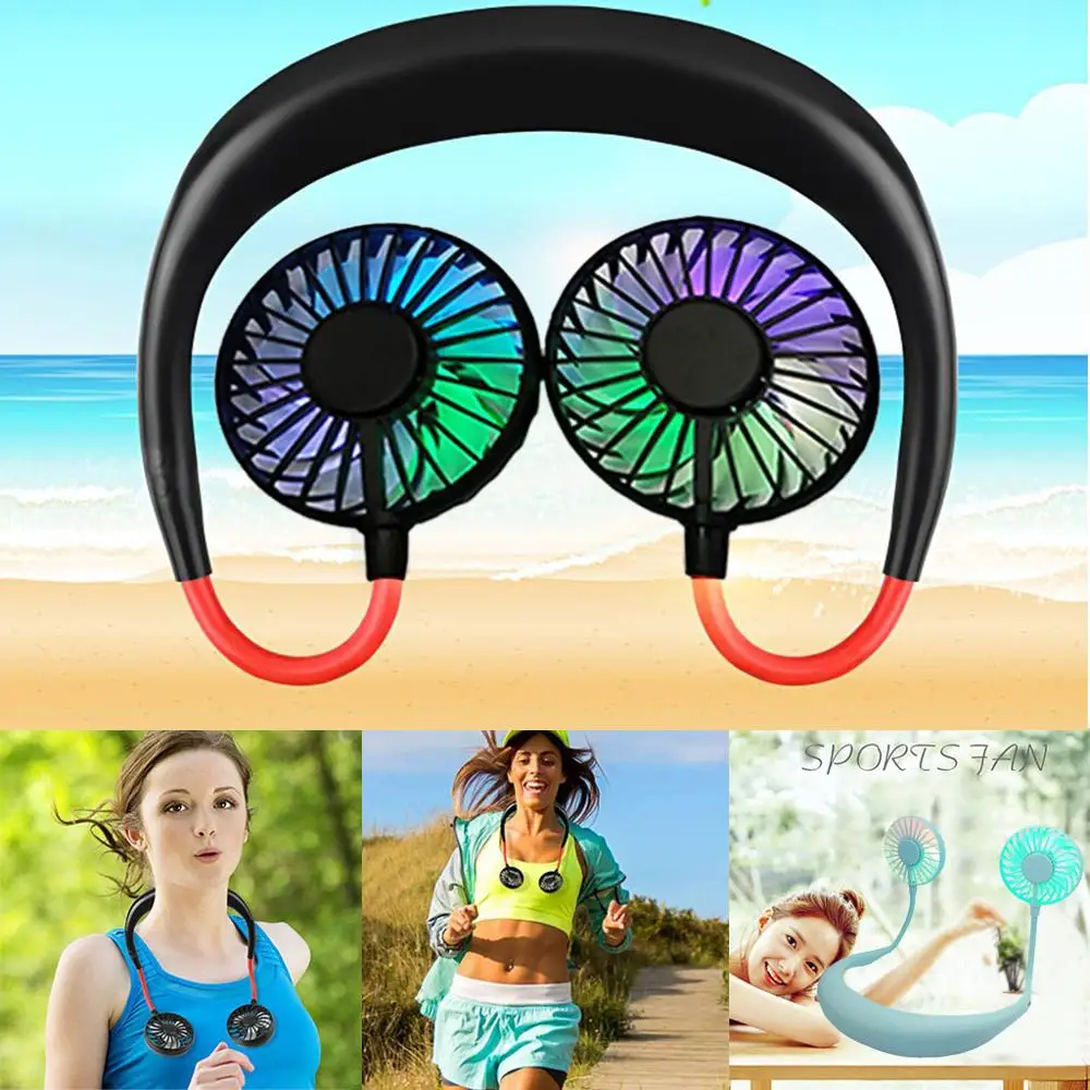 

Mini Fan Rechargeable USB Fan Portable Handheld Neckband LED Fan Desktop Mini USB Lazy Neck Hanging Style Cooling Sports Fan