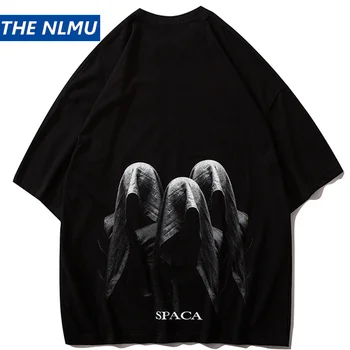 

2020 New T Shirt Men Terror Three Character Print Tshirt Hip Hop Streetwear Summer Tops Tees Male Short Sleeve Black HT142