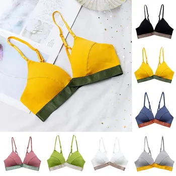 

Women Push Up Bra Underwear Comfort V-neck Tube Top Without Steel Ring Lingerie Wrapped Chest Contrast Color Beautiful Back Bras
