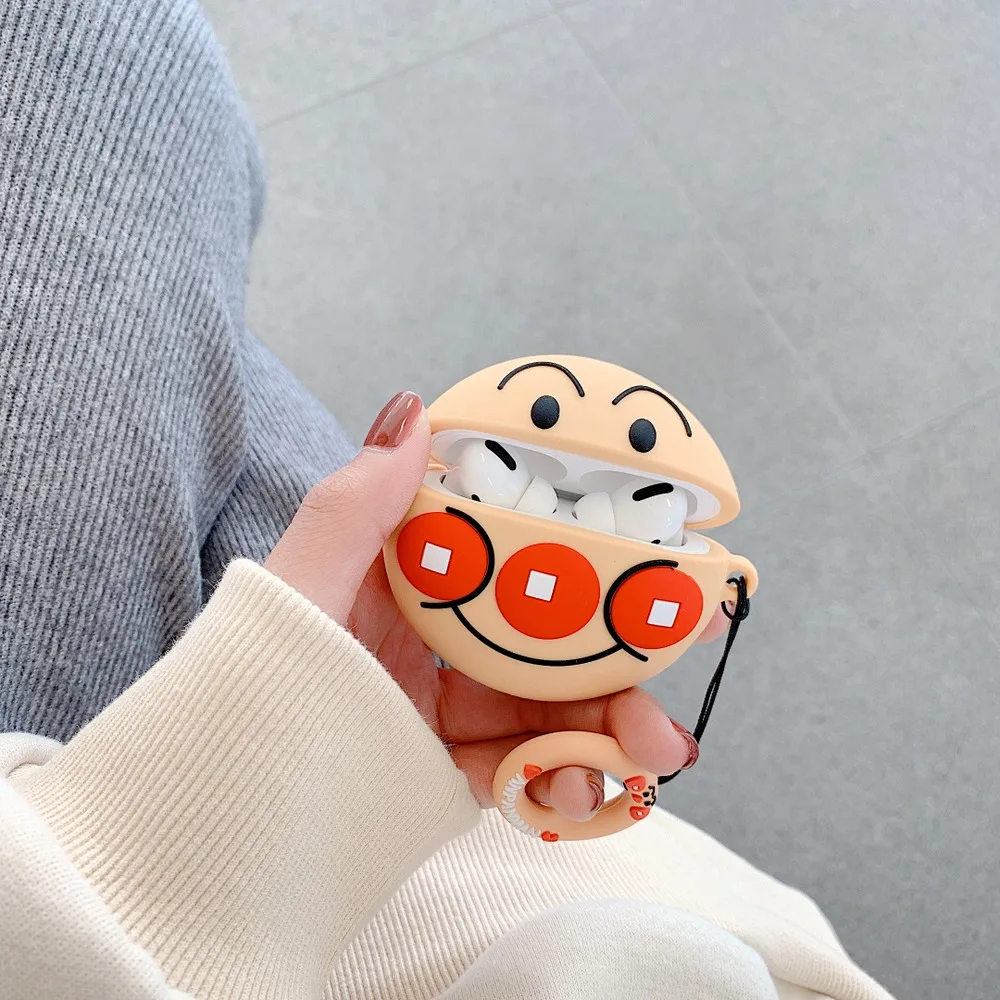 Чехол для airpods 3 с милым мультипликационным принтом Anpanman, аксессуары для Airpods Pro, bluetooth-гарнитура, силиконовый чехол для наушников с кольцевым ремешком