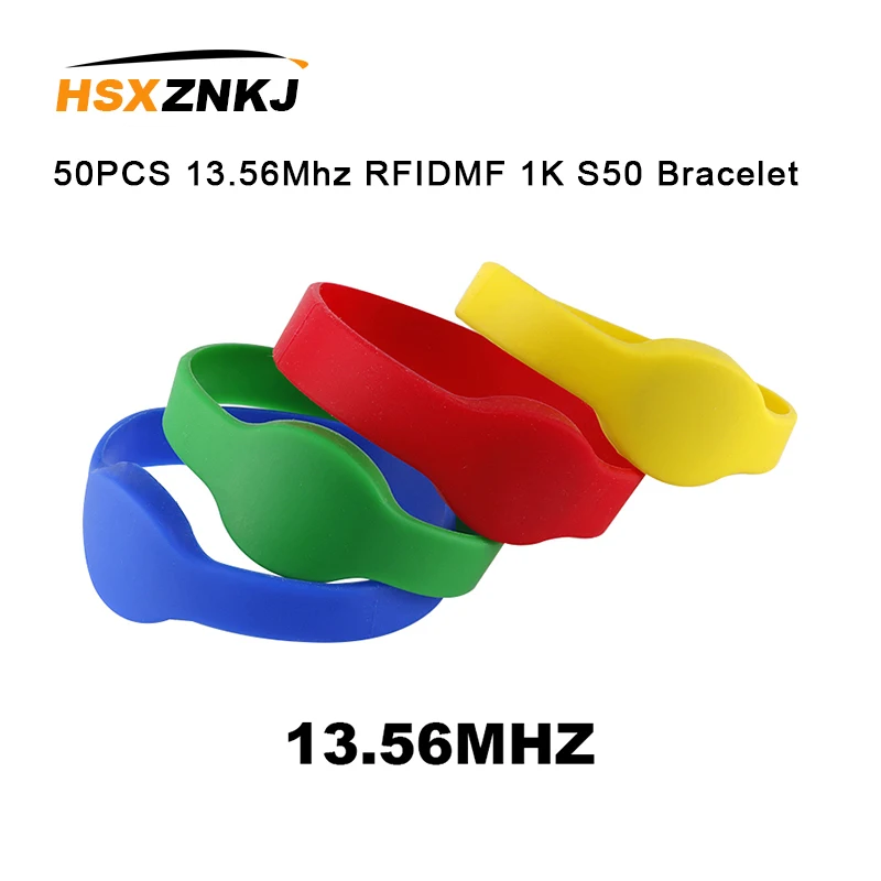 

50PCS 13.56Mhz RFIDMF 1K S50 Access Control Wristband Silicone Electronic Bracelet Wristband Token Many Color Options