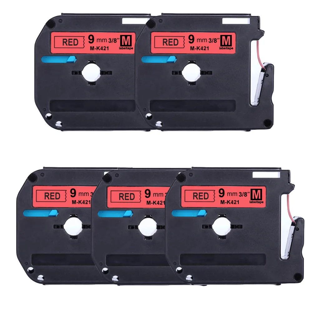 Label World 5 PACK MK421label tape Compatible Brother Black on red 9mm*8m laminated strong adhesive label tapes for PT-80 PT-70 |