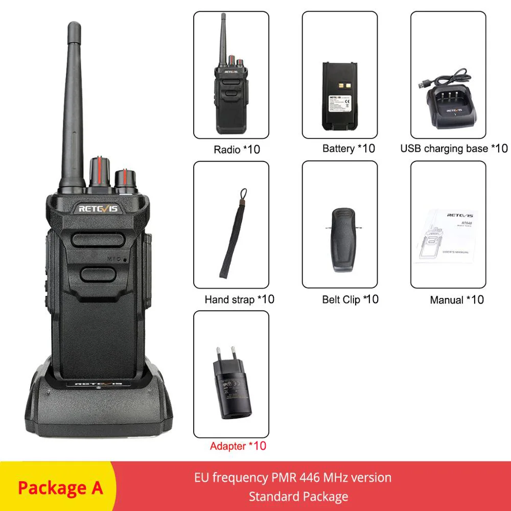 10 шт. RETEVIS RT48/RT648 рация IP67 Водонепроницаемый PMR радио PMR446/FRS VOX 2 Way Радио отель/Ресторан радио Comunicador - Цвет: Package A