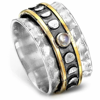 

Huitan New Retro Women Rings Sun & Moon Pattern Vintage Party Girl Personality Finger Ring Metallic Daily Wear Versatile Jewelry