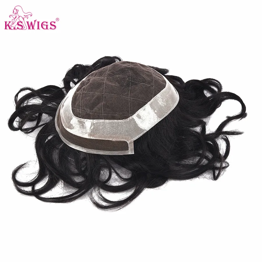 K.S WIGS Swiss Lace Natural Men Toupee Men's Capillary Prothesis Replacement System Hairpiece Frontal WigFor Man | Шиньоны и парики