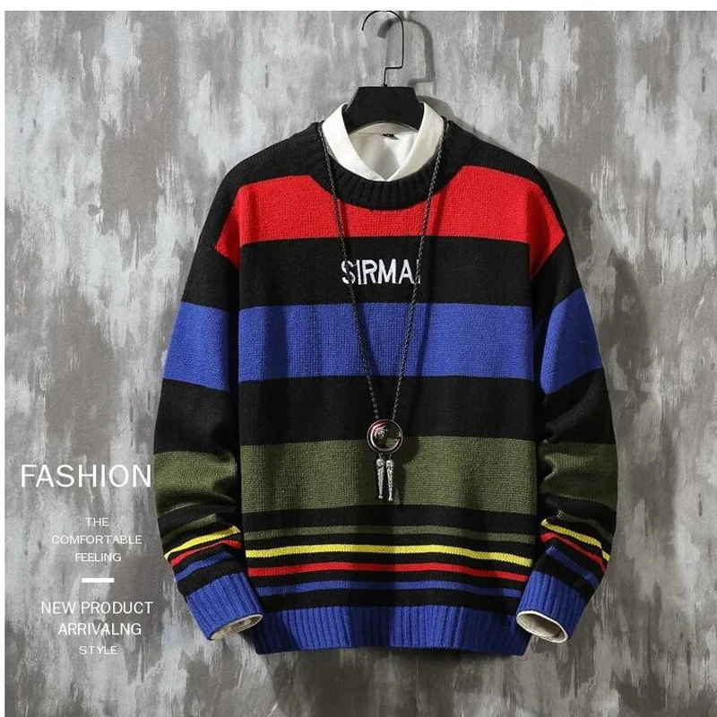 black sweater Мужской X-Рождественский свитер осень зима длинный рукав круглый вырез цветной пуловер с лямками вязаные свитера Pull Homme 5XL 4XL M - Цвет: black sweater