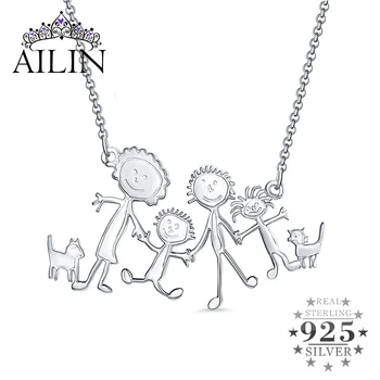 

AILIN Silver Photo Necklace Kid's Art Custom Children's Drawing Pendant Necklace 18K Gold Plated Father Mother Day Jewelry Gifts