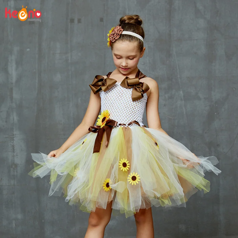 Vestido tutú de girasol con a juego para traje de Desfile De Cumpleaños nupcial, vestidos de otoño para niños - AliExpress Madre y niños