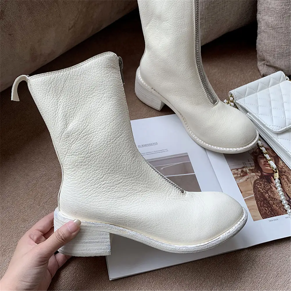 

SARAIRIS Retro brand white Fashion Shoes Boots Women 2019 sheepskin genuine leather leisure chunky Heels Boots Woman Shoes