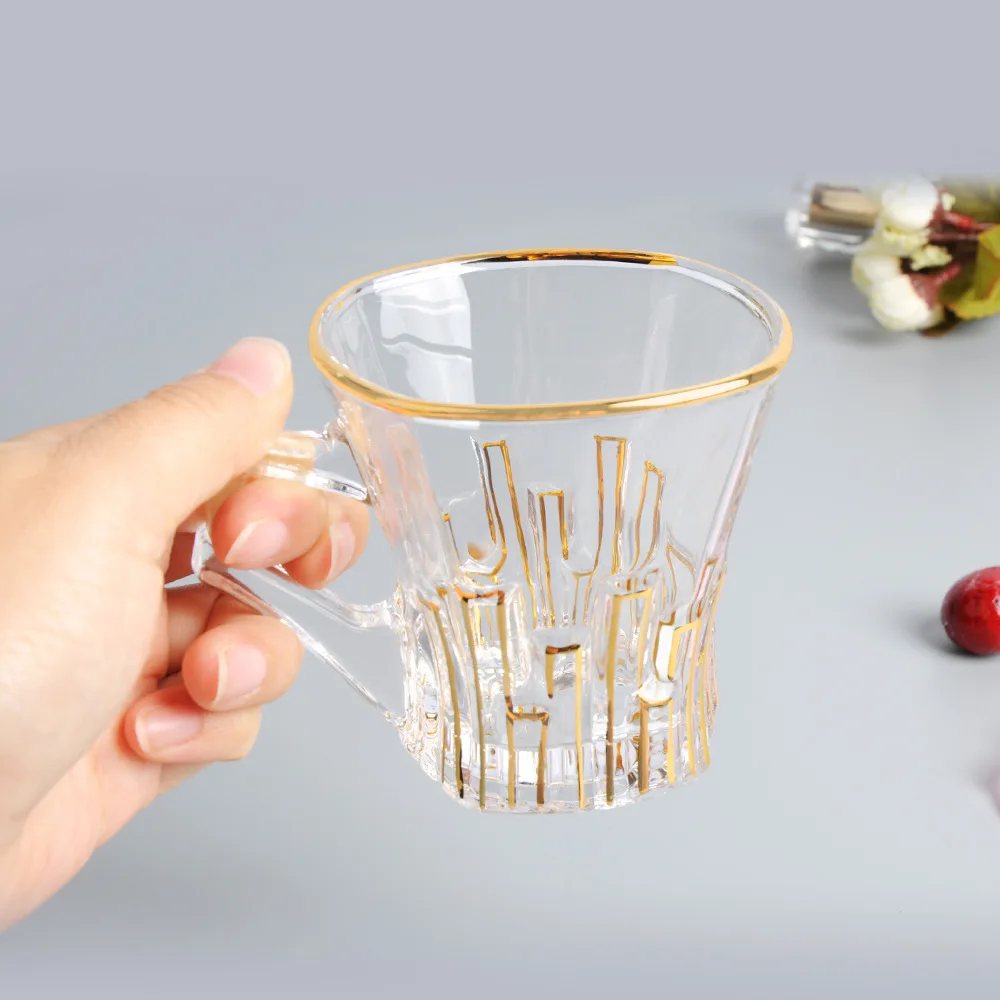 Tasse à café transparente en verre doré avec poignée, petite tasse à thé, pour la maison, peut être équipée d'une soucoupe