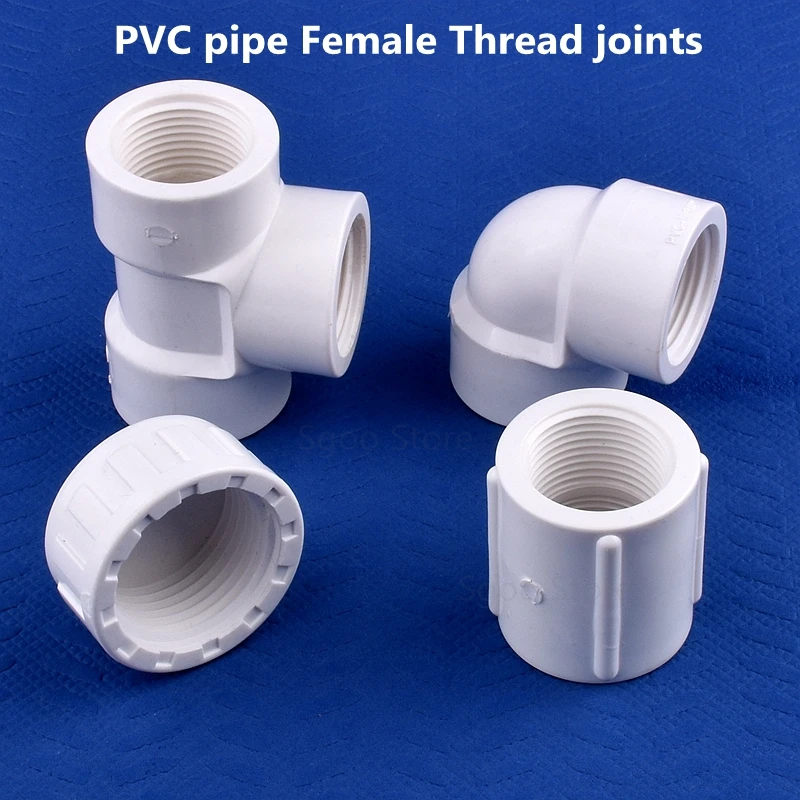 1pc 20mm,25mm,32mm,40mm,50mm,63mm PVC Pipe Female Thread Direct Elbow Tee Ways End Plug Garden Irrigation Aquarium Connector