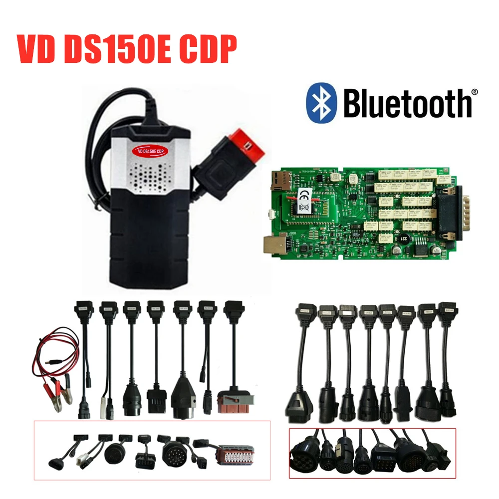DHL Для delphis vd ds150e cdp одиночное зеленое реле с bluetooth obd obd2 диагностические инструменты+ 16 шт. кабели для автомобилей/грузовиков - Цвет: with bluetooth