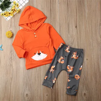 

Spring Fox Long Sleeve Hooded Top Pants Outfits 2Pcs Costume Clothing 0-24M Toddler Newborn Infant Baby Boy Clothes Set Cotton