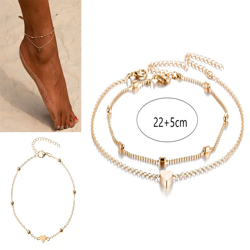 2Pcs/ Set Gold Anklet Beach for Women Ankl,Fashion Rock Jewelry With Love Gifts Girls Charm Boho Adjustable Anklet Knot Bracelet 2Pcs/ Set Gold Anklet Beach for Women Ankl,Fashion Rock Jewelry With Love Gifts Girls Charm Boho Adjustable Anklet Knot Bracelet