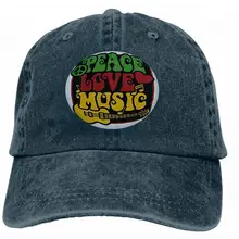 Мытые окрашенные шляпы бейсболки Регулируемые Peace Love Music Rasta Цвета Очаровательный темно-синий