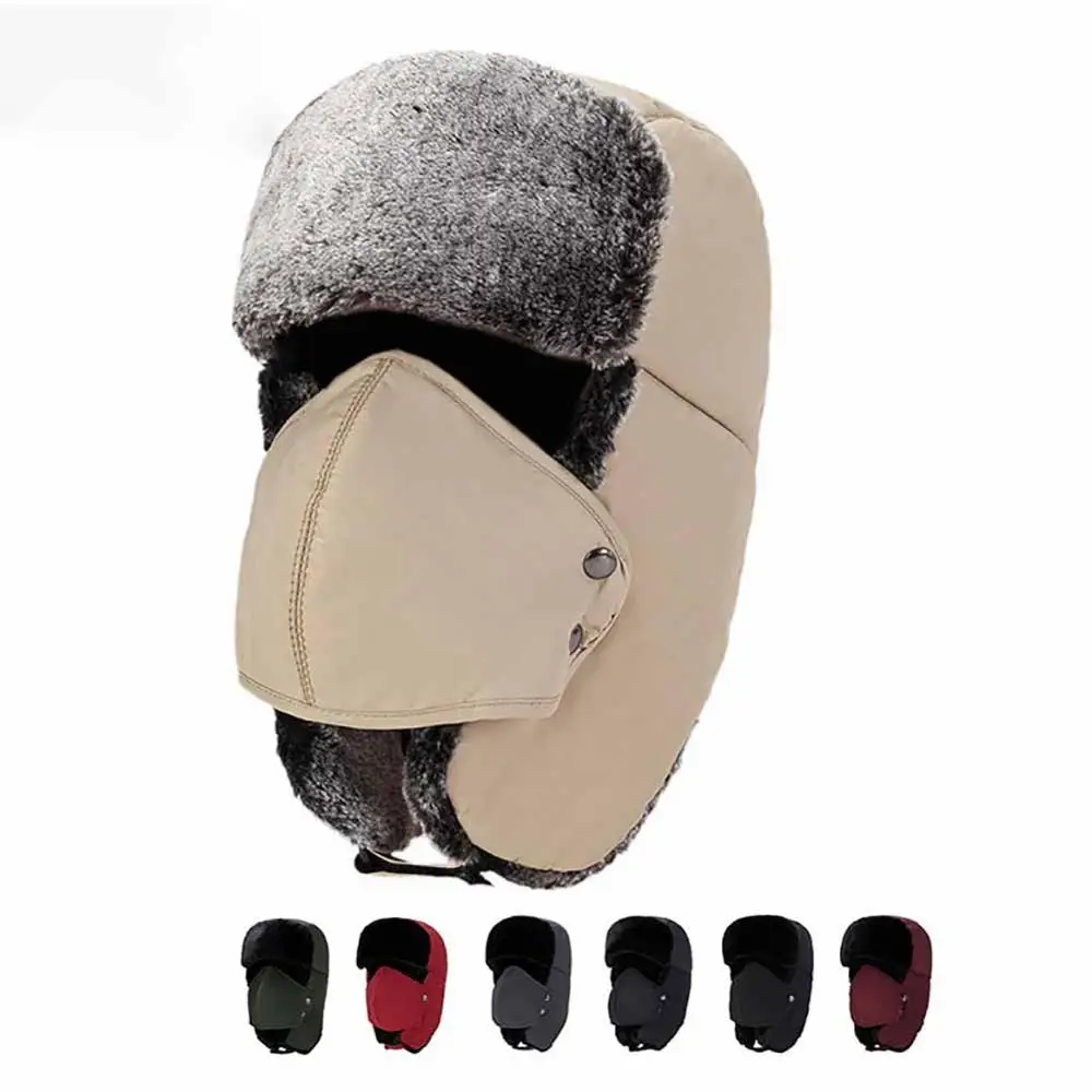 

Bomber Hat Women Men Thick Fluffy Thermal Windproof Face Mask Ear Protection Cap Outdoor Winter Apparel Accessories