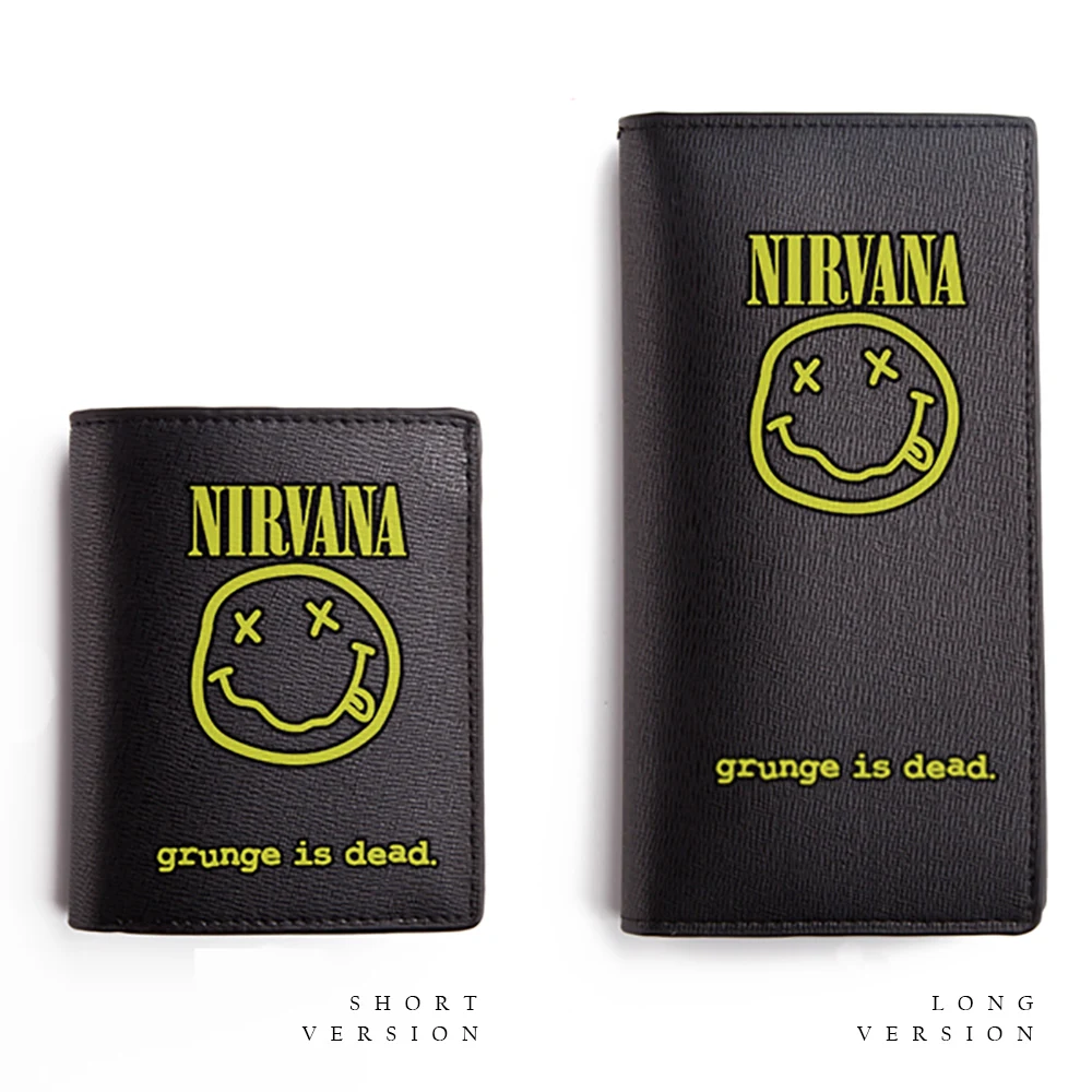 Nirvana рок музыки бумажник гранж кошелек Супер Фаны подарок ничего литий пахнет Teen Spirit Kurt Cobain черный ПУ кожа внутренний материал: полиэстер