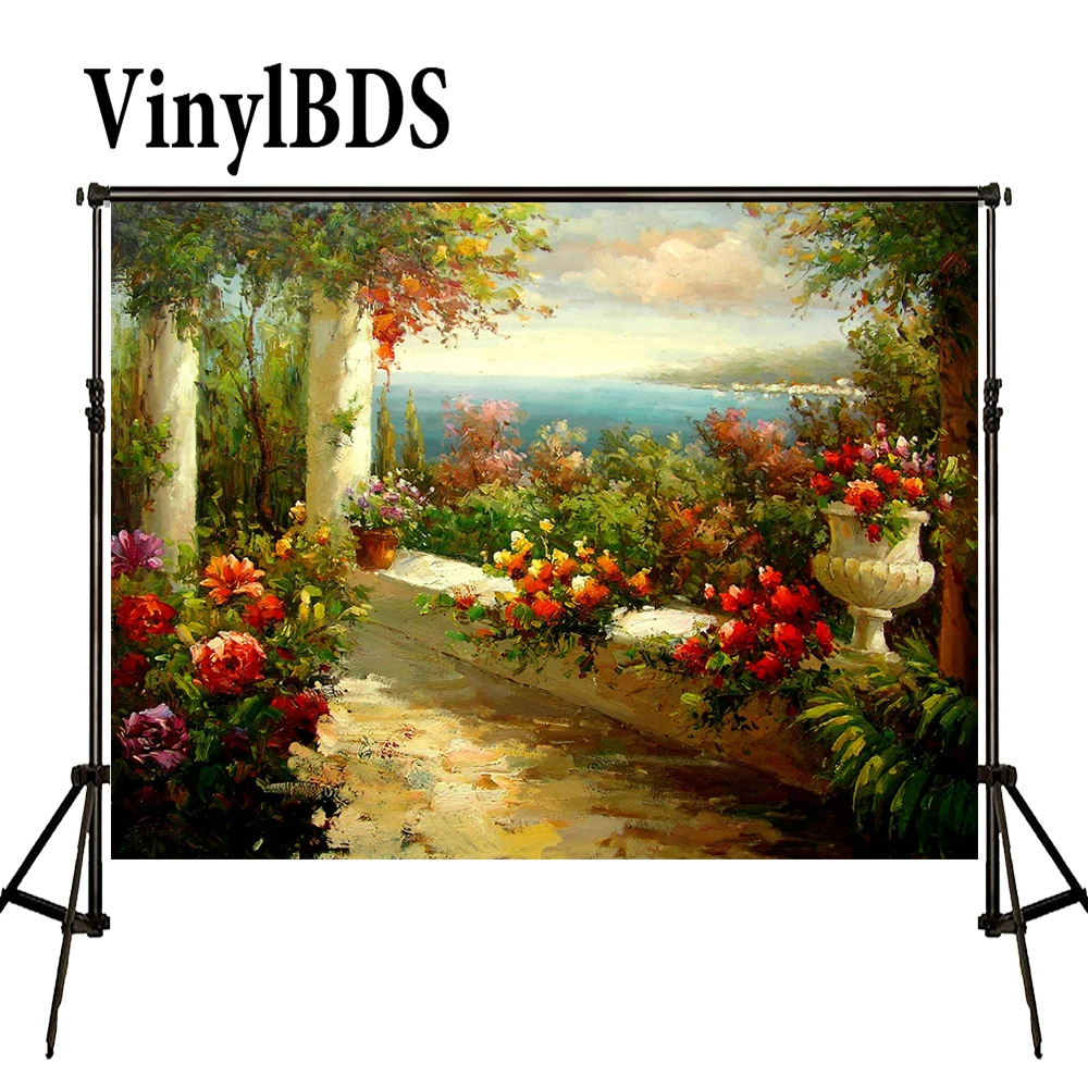 Фон для детской фотосъемки с изображением сада летнего пляжа задний фон цветы |