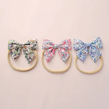 

free shipping 100pcs floral nylon Headband with Print Bow Baby Girl Hair bands flower Hair Accessories