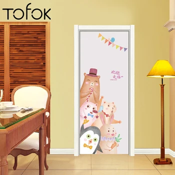 

Tofok Cute Animals Cartoon Door Stickers For Kids Rooms Bedroom Home Mural Art Diy Safari Wall Decal Bear Rabbit Cabinet Decor