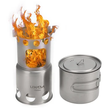 

Outdoor Titanium Camping Cookware Set Folding Backpacking Camp Stove with 1100ml Pot camping wood stove gas burner