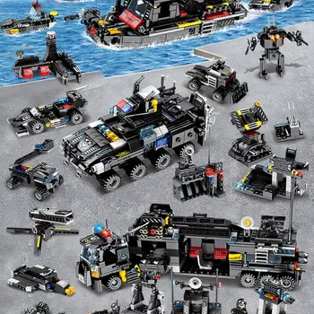 

City Police Swat Truck Building Blocks Puzzle Sets Ship Vehicle Technic Bricks Playmobil Toys For Children