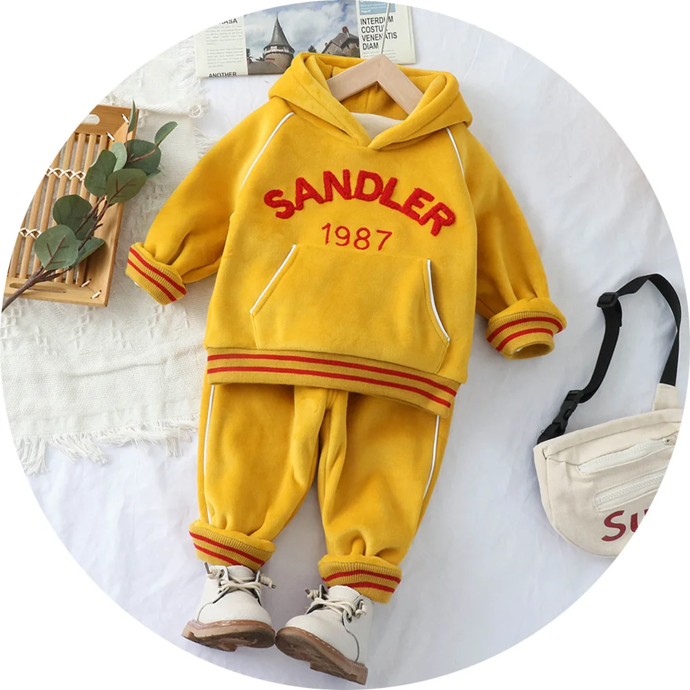 

Autumn And Winter New Style Men And Women Children plus Velvet Hoodie Set Small CHILDREN'S Korean-style Winter Towel Embroidery